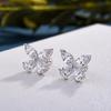Huitan Crystal Butterfly Shaped Stud Earrings for Women Silver Color Dainty Female Ear Accessories Party Wedding Bridal Jewelry