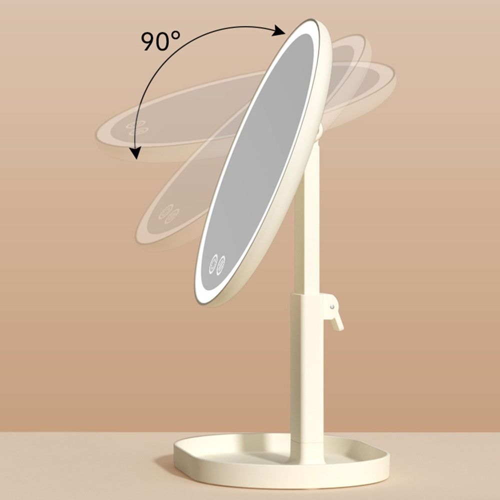Rotatable Makeup Mirror with LED Light Tricolor Light Adjustable Desktop Mirror  Home