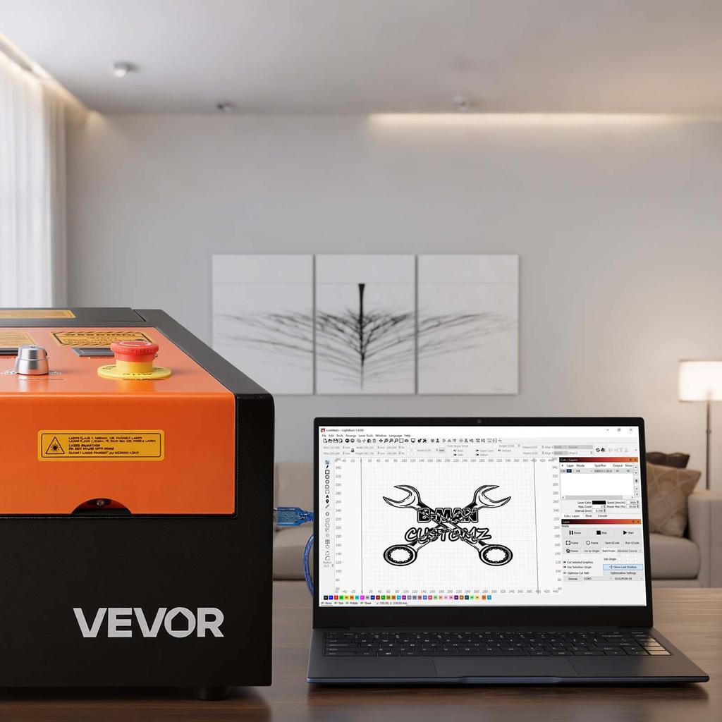 VEVOR 45-ваттный CO2-лазерный гравер, 300 x 200 мм, Настольный CO2-лазерный гравер-резчик с поворотной осью, Воздушная поддержка