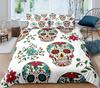 Sugar Skull Duvet Cover Queen Size Luxury Gothic Skull Bedding Set Halloween Theme Floral Quilt Cover 3Pcs For Girls Kids Teens