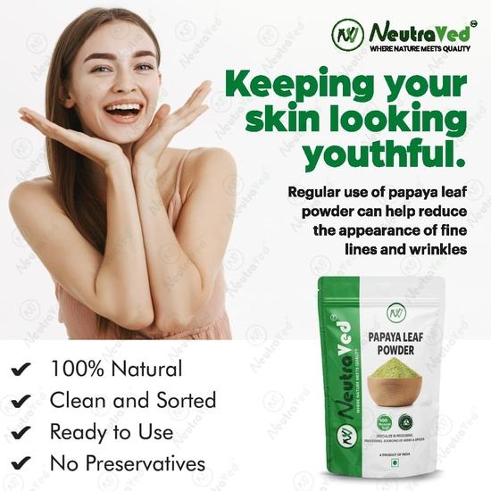 NeutraVed Порошок листьев папайи I Поддерживает здоровые тромбоциты и пищеварение I Растительная добавка для нормального уровня сахара в крови Натуральный - 100 г