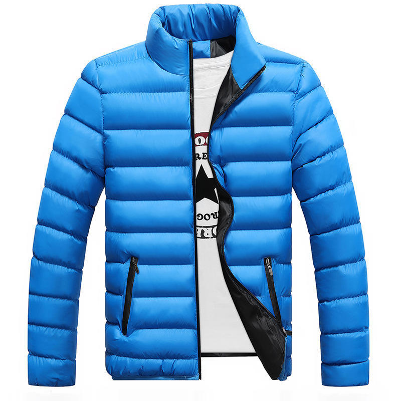 Stand-up Collar Cotton-padded Coat Zipper Autumn and Winter Solid Color Large Size Coat