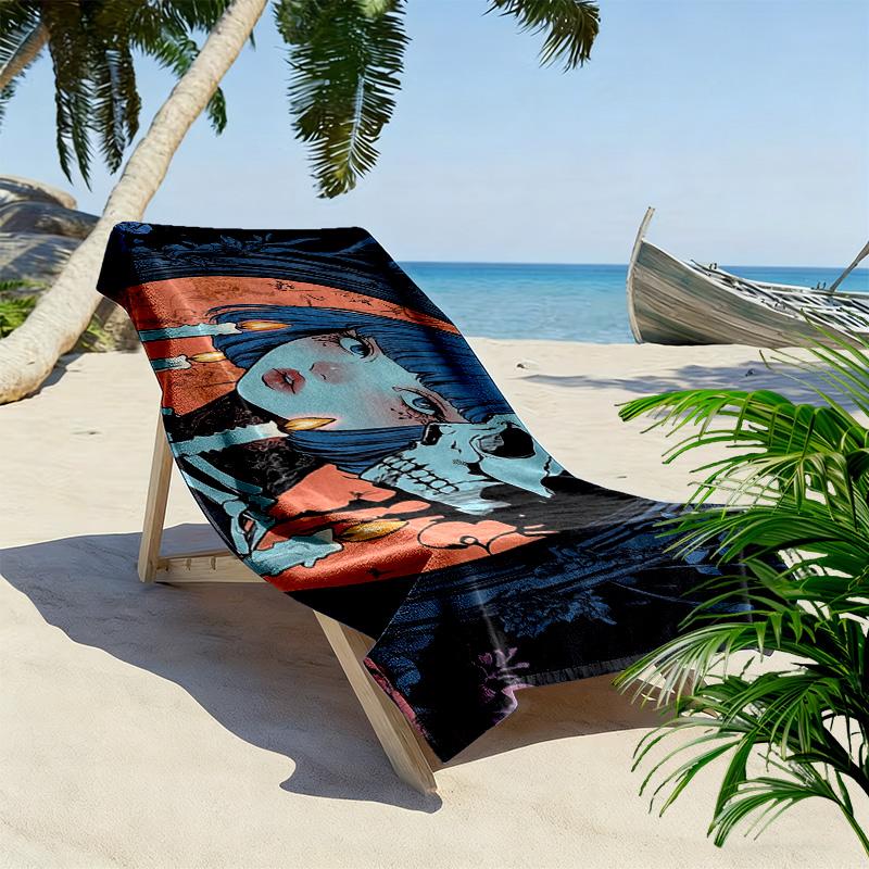 Dark anime style 2D Flat Print Beach Towel, Large Soft Quick Dry Towel for Beach Camping SwimmingXSTJ0915235
