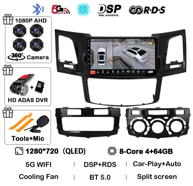Android 14 Carplay Auto Для Toyota Fortuner HILUX Revo Vigo 2007-2010 2011 2012-2014 2015 Автомагнитола Мультимедийный плеер GPS Стерео