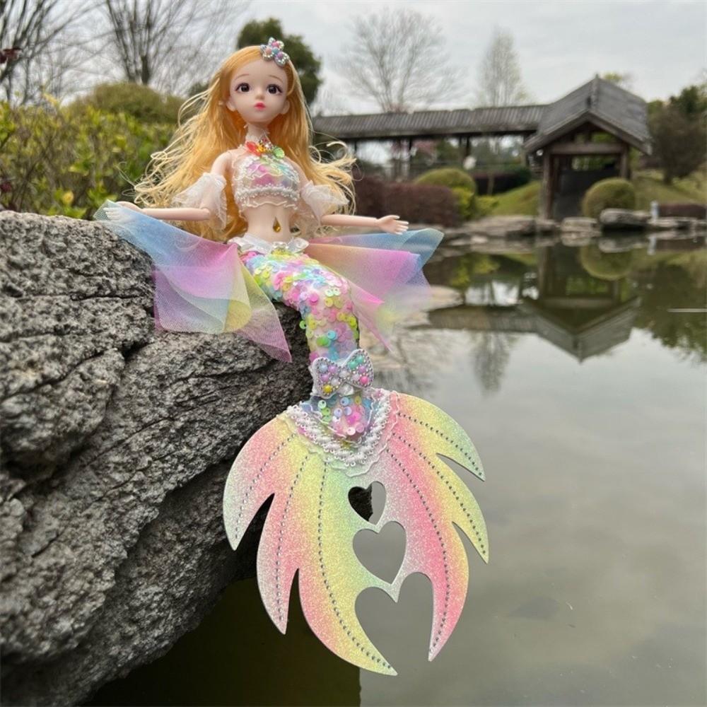 Sparkly Sequin Mermaid Princess Doll Tulle Skirt Pretend Play Toy Mermaid Tail Doll For Kids