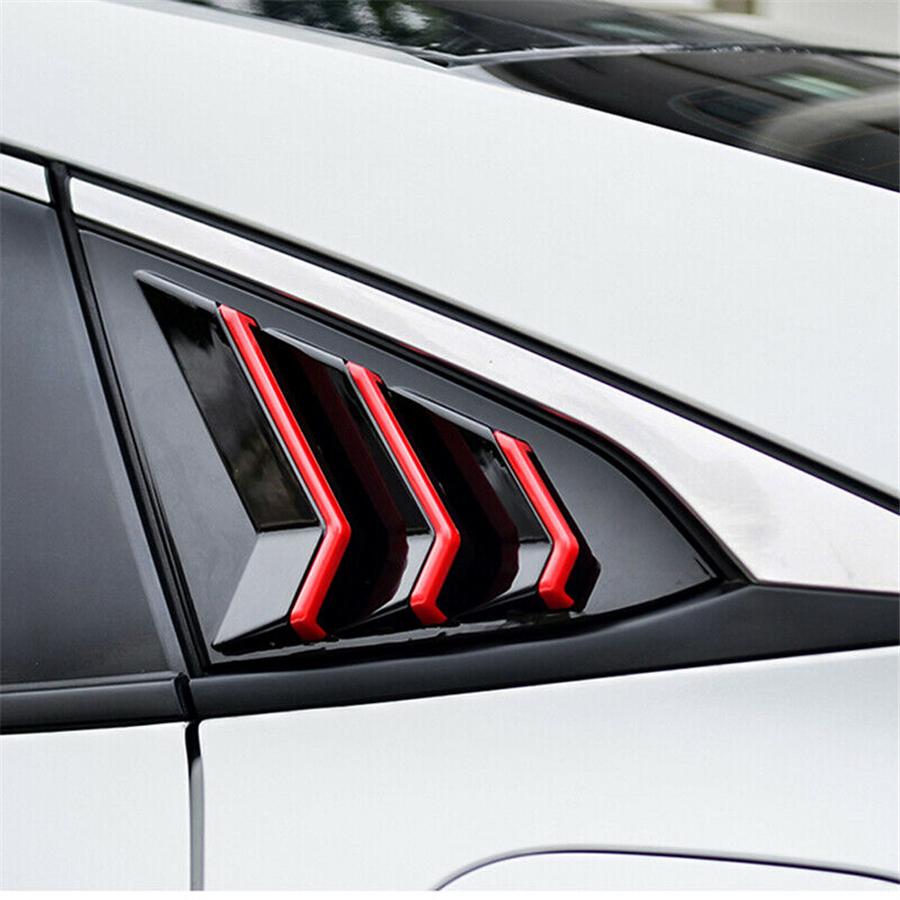lack+Red Rear Side Vent Window Louver Cover Trim For Honda Civic Sedan 2016-21