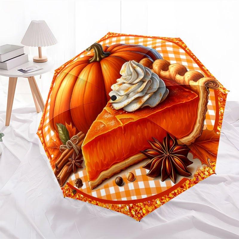 Pumpkin Pie Automatic Umbrella Design With 8 Ribs Durable Umbrella Fashion Design Commuting For Travel Leisure Accessory Gift To Friends And Family