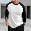 Spring Autumn Men Casual T-shirt O-neck Raglan Sleeve Color Matching Slim Fit Fitness Gym Pullover Tops Streetwear