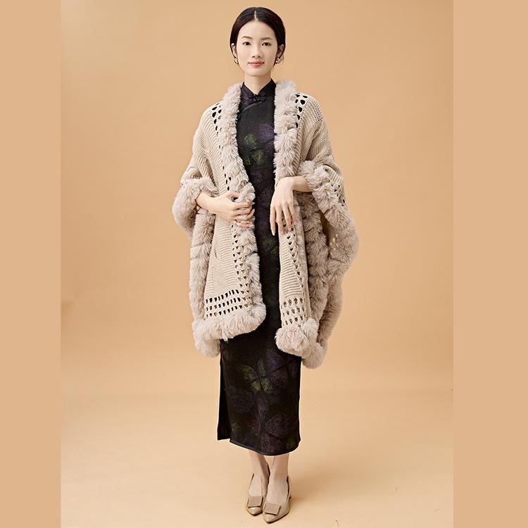 Environmentally Friendly Hairball Knitted Shawl Warm Women'S Twist Enlarged Fur Collar Cape Versatile Dual-Purpose Scarf Cape