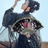 Chinese Style Flower Folding Fan with Tassels Portable Summer Hand Held Cooling Fan Decoration Dance Performance Props Party Costume Accessories