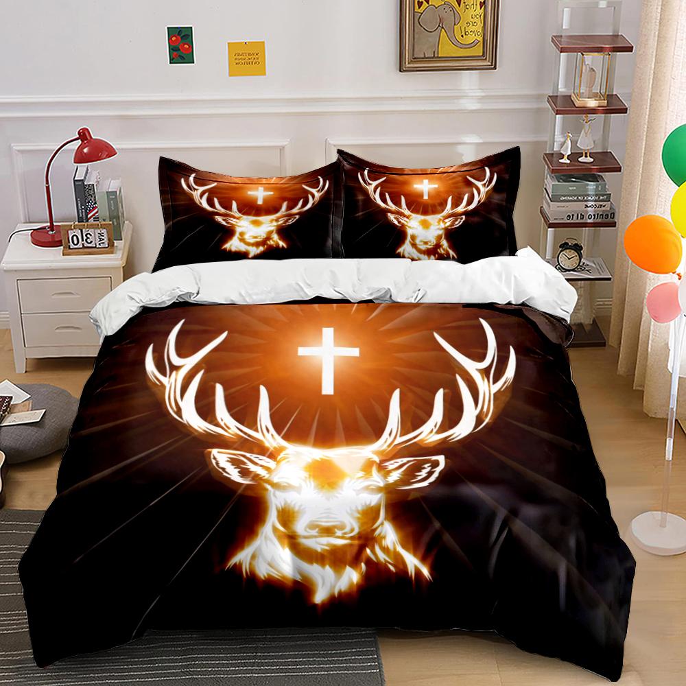 Deer Antler Cross Glow Bedding Set Bedding set (1 duvet cover, 2 pillowcases, duvet not included)