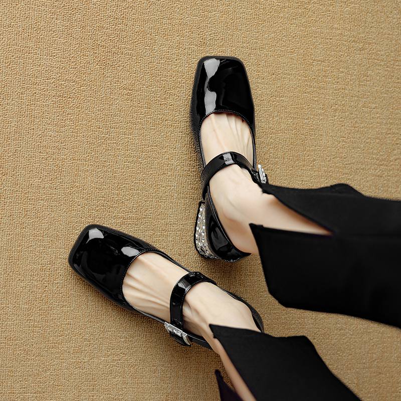 Krazing Pot Летние туфли из овчины размера 41 на среднем каблуке, Мэри Джейн с хрустальной пряжкой, квадратный носок, каблуки с бриллиантами, туфли-гладиаторы