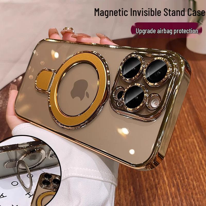 Магнитная подставка-кольцо для iPhone 17/16 Pro Max Гальванизированный мягкий чехол