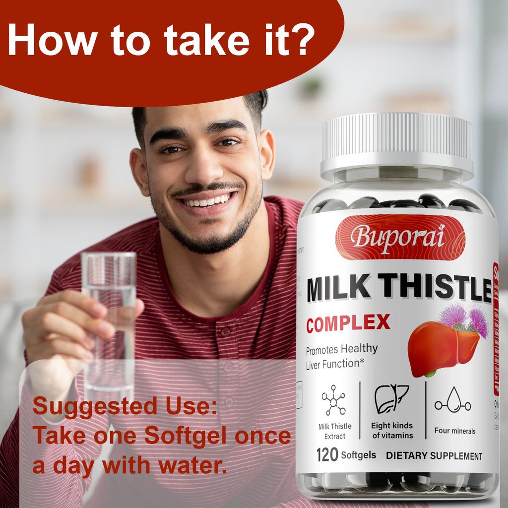 Milk thistle complex soft capsules, milk thistle extract, suitable for adults, nutritional supplement