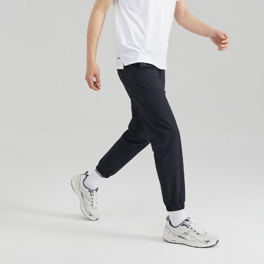 Skechers Базовая Спортивная Серия Легкие Тканые Эластичные Пояс Сужающиеся Вязаные Брюки Мужские Низ Черный Уголь P223M085-0018