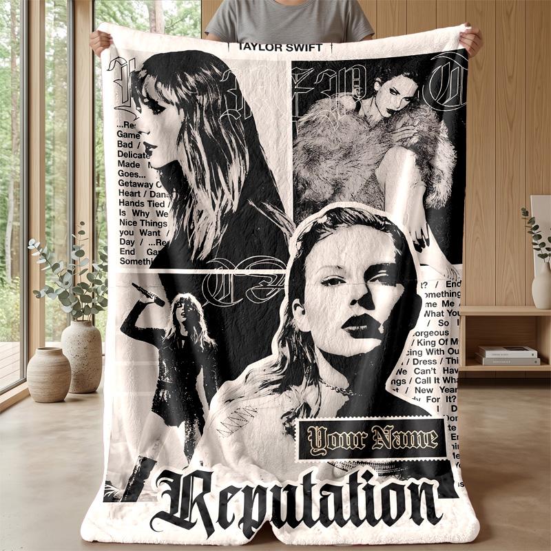 Taylor Swift Custom Flannel Throw Blanket Print Your Name Text Soft Warm Blanket Holiday Present