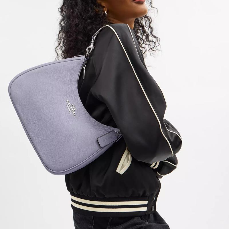 COACH shoulder bag Teri 29 silver hardware, zippered outer pockets, pebbled leather, armpit bag, Hobo bag, crossbody handbag, large size, women's