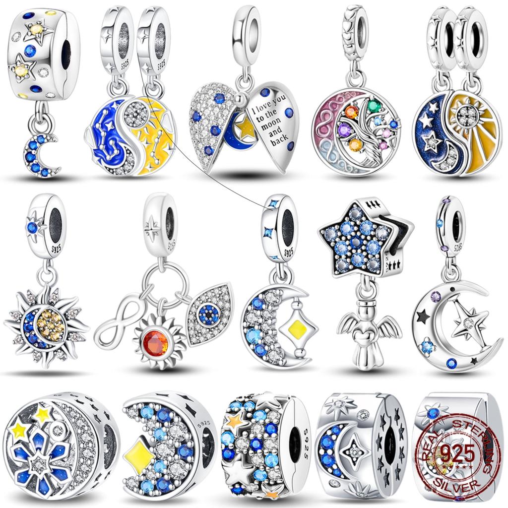 Блестящие Новые Шармы Бусины Оригинальные Аксессуары Браслеты Медь Инкрустированный Цирконием Звезда Луна Подвеска Сделай сам Ювелирные Изделия Подарок для Изготовления