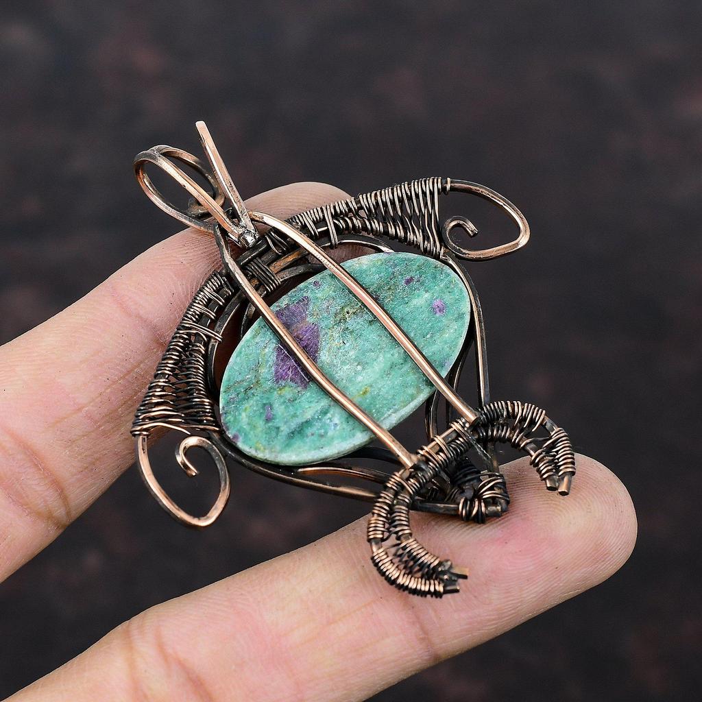 Ruby Fuchsite Pendant Copper Wire Wrapped Gemstone Jewelry Handmade Unique Pendant Tortoise Pendant Copper Wire Wrapped Pendant Gift For Mom