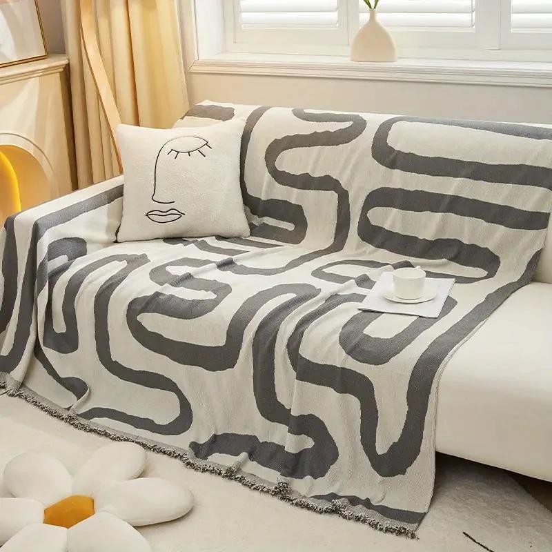 Чехол для полотенца на диван с простым линейным узором, двусторонний чехол для дивана из шенилла, чехол для дивана в гостиную на 1/2/3/4 места, универсальный, четыре сезона