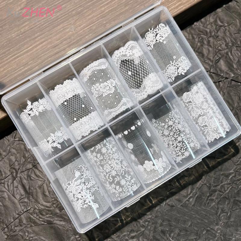 10 Рулонов Сексуальные Кружевные Цветочные Фольги Для Ногтей Transfer Paper Sliders Цветочные Наклейки Декорации Для Маникюра Наклейки Для Маникюра