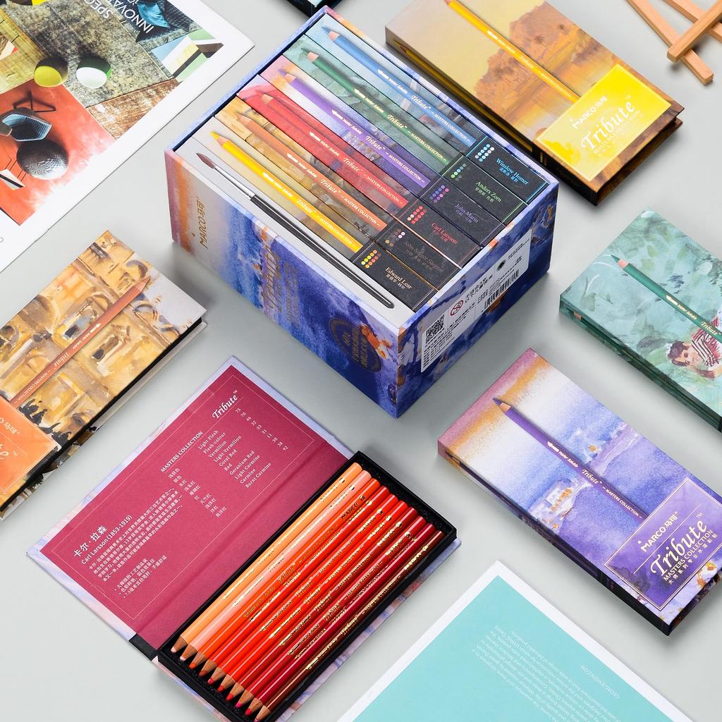 Marco Watercolor Pencil 60 Soft Easy to Professional Colored Pencils for Includes Brush and Gift for Art and Professional Colors Set, Colors, Core,