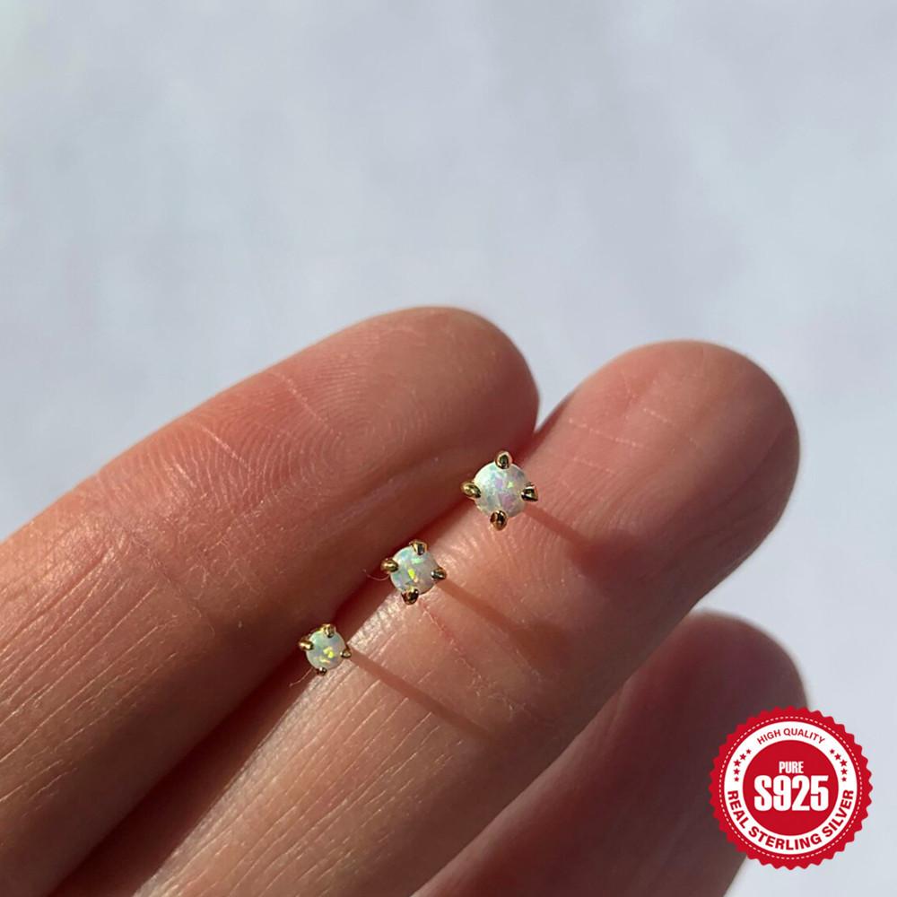 3 комплекта простых классических женских серег-гвоздиков из стерлингового серебра S925 с четырьмя лапками и бриллиантами из опала