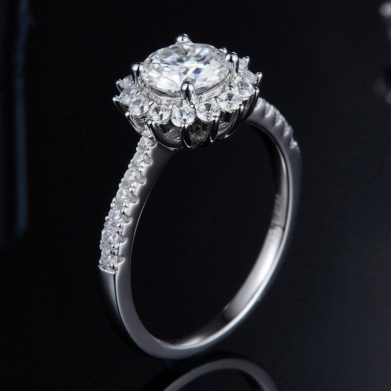 Real 1 Ct Moissanite Rings For Women 100% 925 Sterling Silver Wedding Party Ring Sparkling Ring Female Fine Jewelry