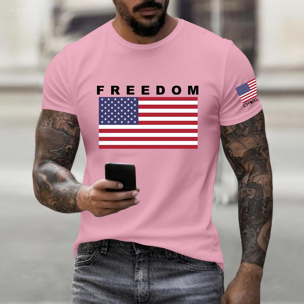 Fashionable Round Neck Short Sleeve Work Clothes Printed Tops For Mens Summer Tops