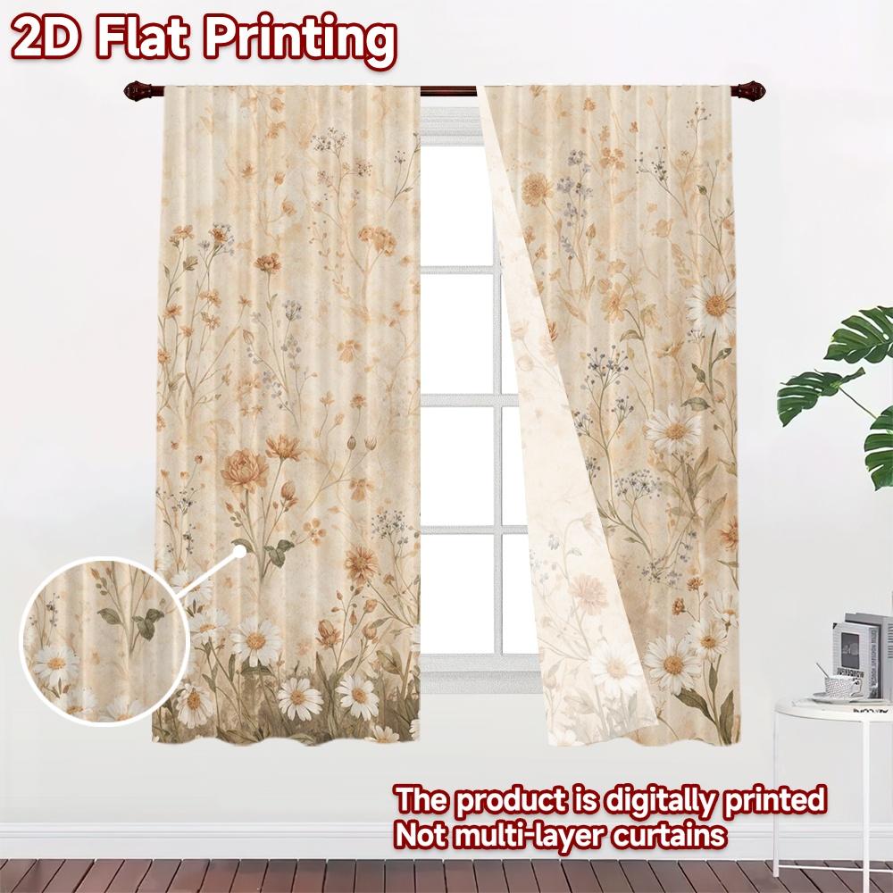 2D FLAT PRINTING 2pcs Curtains (Without Rod) Floral Garden Scene Chic Contemporary Curtains Versatile 100% Polyester Curtains