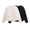 Womens Quilted Cotton Puffer Jacket With Bow Detail Round Neck Street Style Outerwear