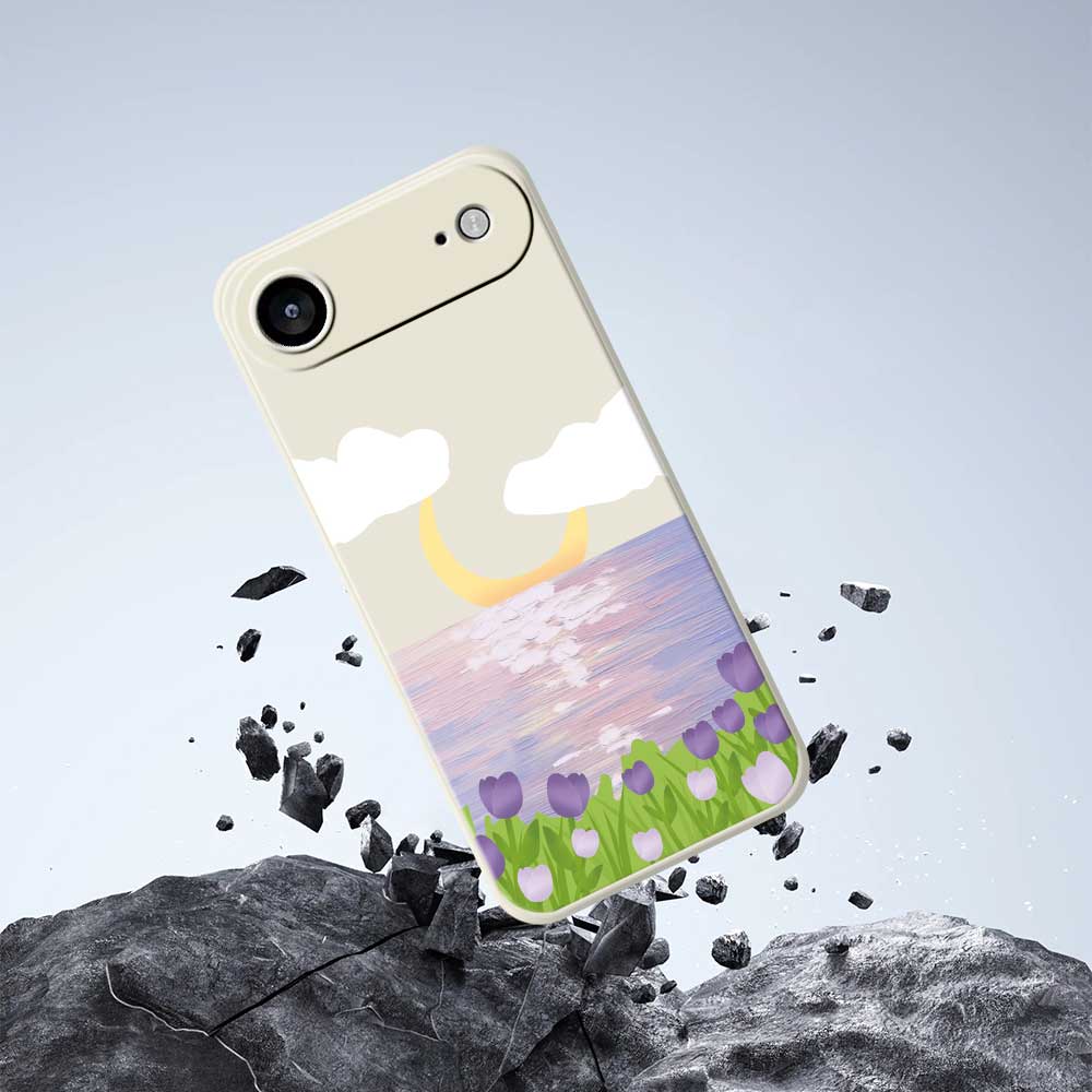 For iPhone 17 Air Case Flowers and Sea Pattern Printing Straight Edge TPU Phone Back Cover