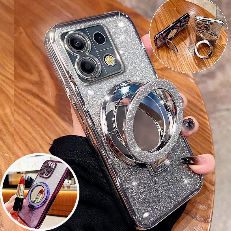 Роскошный силиконовый чехол с зеркальным блеском, держателем-подставкой и магнитным кольцом для Xiaomi POCO и Redmi Note13Pro 4G