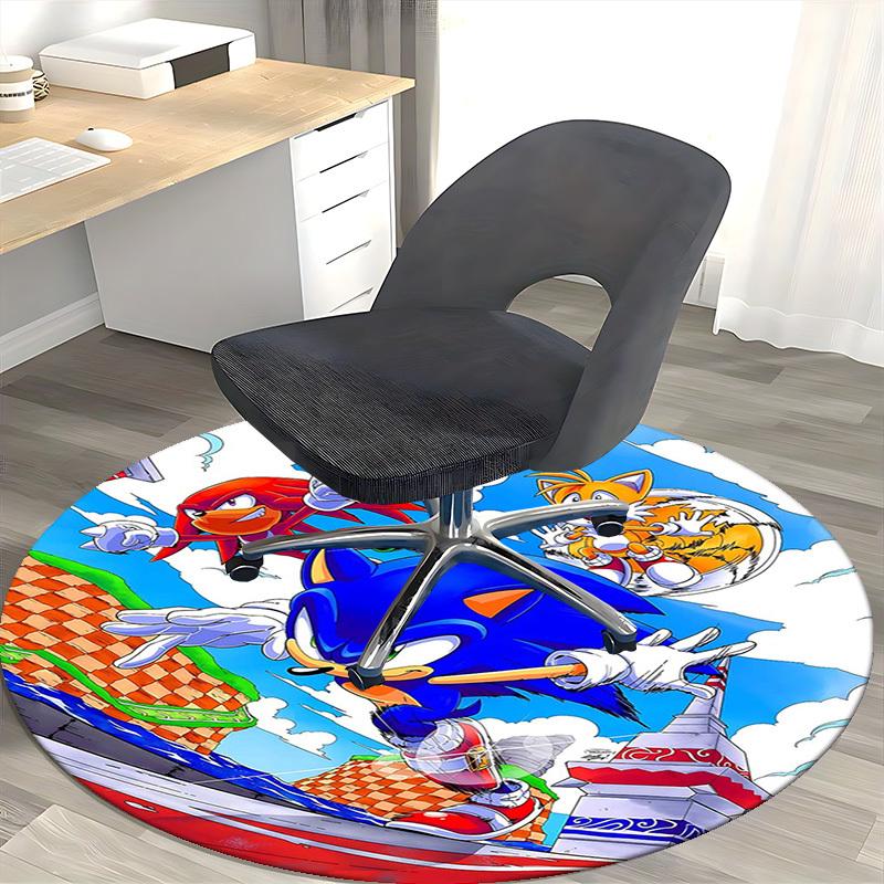 1pc Sonic the Hedgehog Anime Cartoon Design Round Carpet  Office Chair Mat, NonSlip Rug for Home Decor, Living Room, Bedroom, Game Room