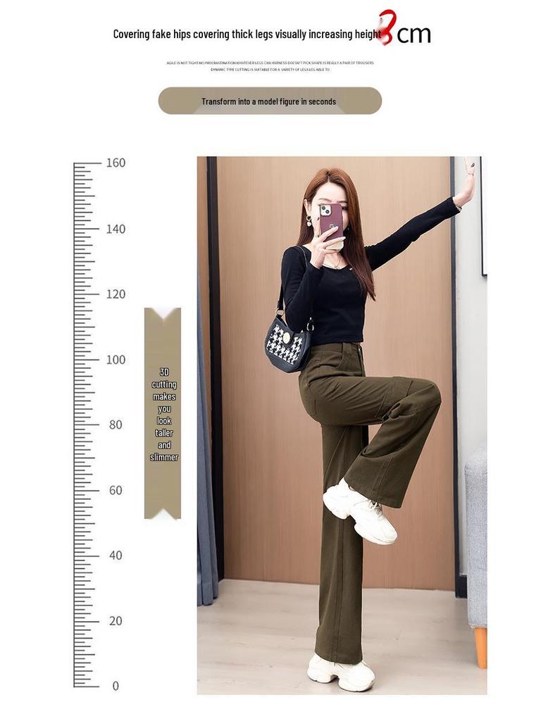 Women's Burgundy High-Waist Wide-Leg Pants - Slimming & Versatile for Spring/Autumn 2025