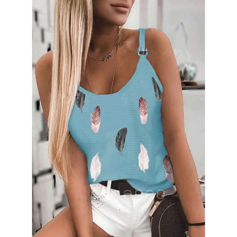 Летние свободные женские майки без рукавов с принтом перьев, модные повседневные жилеты больших размеров, простые офисные женские блузки, женская майка, женская одежда