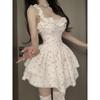 Sweet Super Fairy Floral Princess Dress Women's Summer New Waist Thin Puffy Suspender Dress