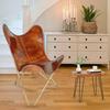 Brown Leather Armchair - Comfortable Arm Rest Living Room Butterfly Chair with Golden Powder Coated Iron Stand