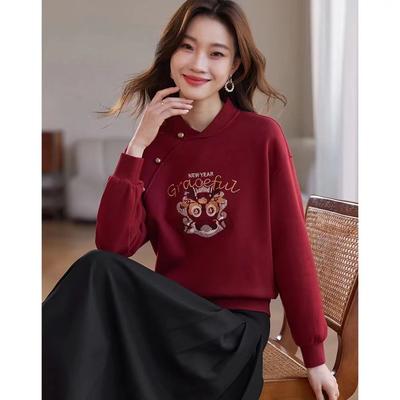 Новый китайский вышитый свитер женский с воротником-стойкой и шерстяной в национальном стиле