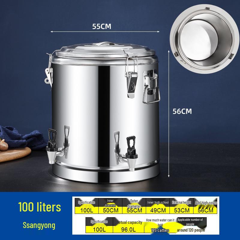 Large Capacity 304 Stainless Steel Insulated Bucket - 3-Layer Thickened Sealed for Rice, Soup, Tea, Hot Water, and Soy Milk