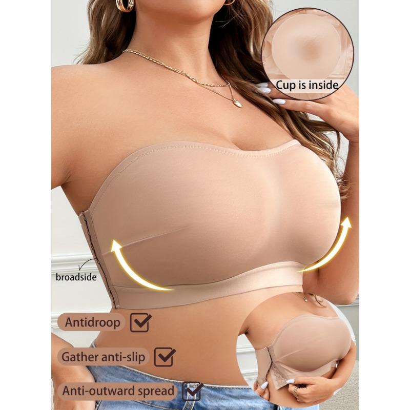 Однотонный простой strapless bandeau с боковой застежкой, большого размера, тонкий, беспроводной, бесшовный бюстгальтер