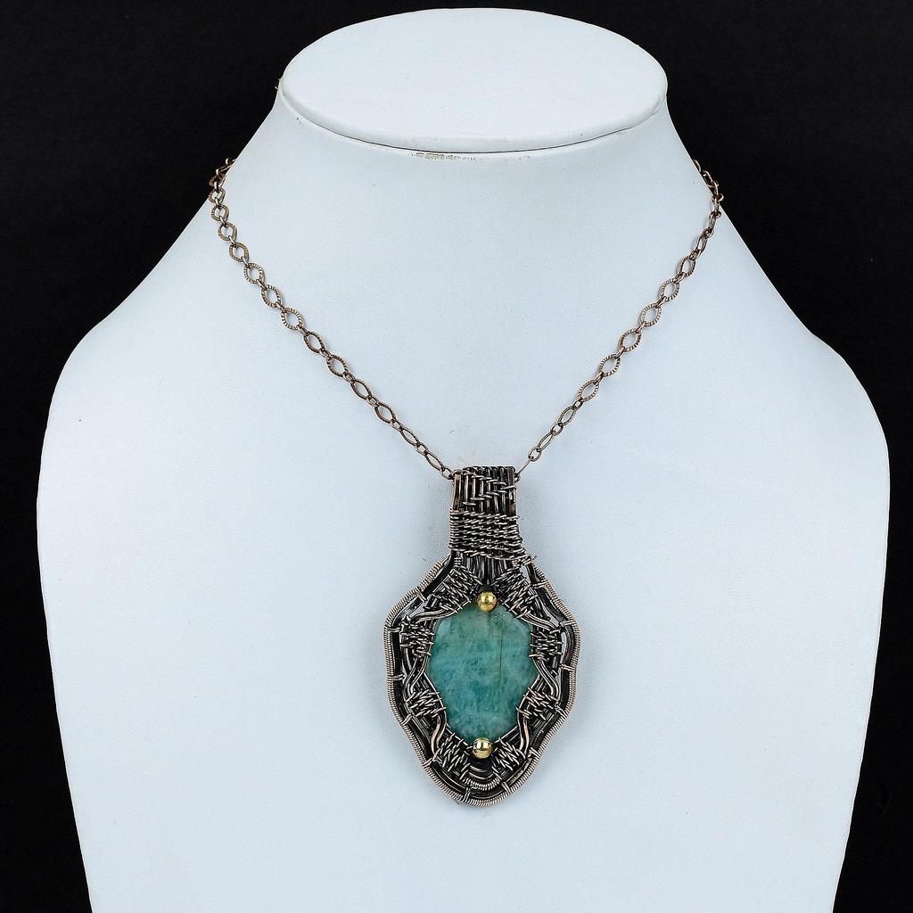 Amazonite Pendant Copper Wire Wrapped Pendant Amazonite Gemstone Jewelry Brand New Pendant Handmade Copper Wire Wrap Jewelry Gift For Women