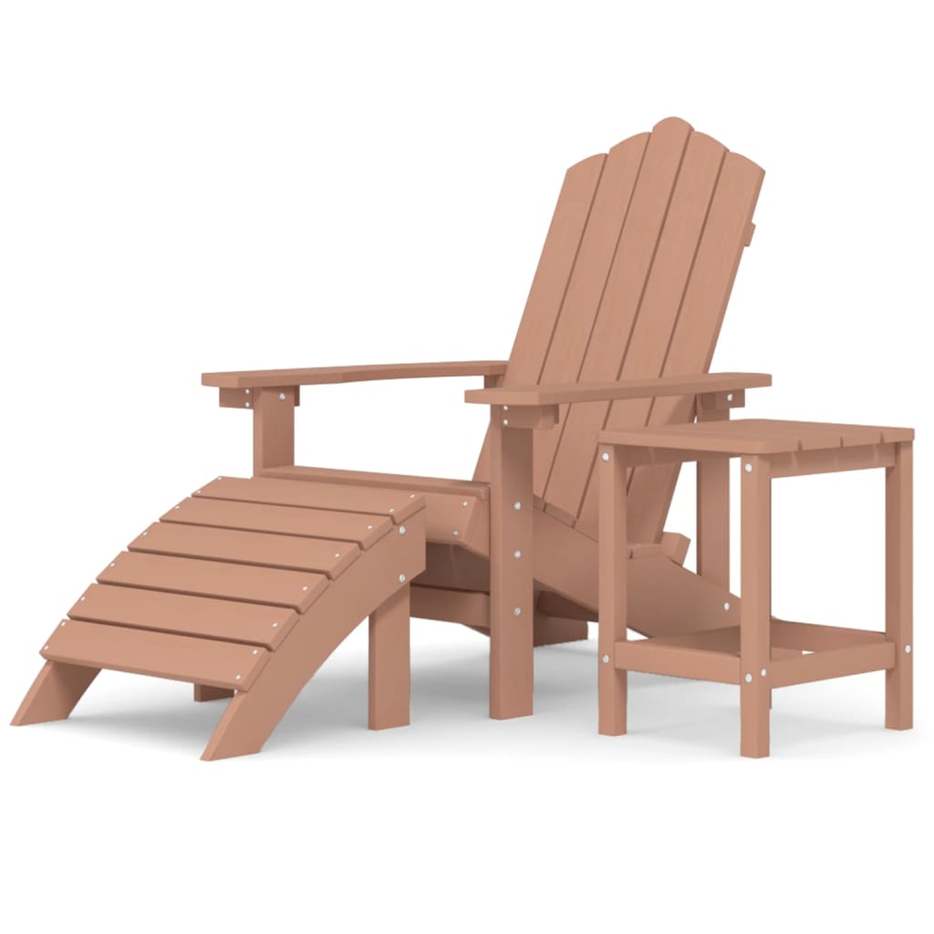 Adirondack Garden Chair Set with Footstool & Table HDPE Brown