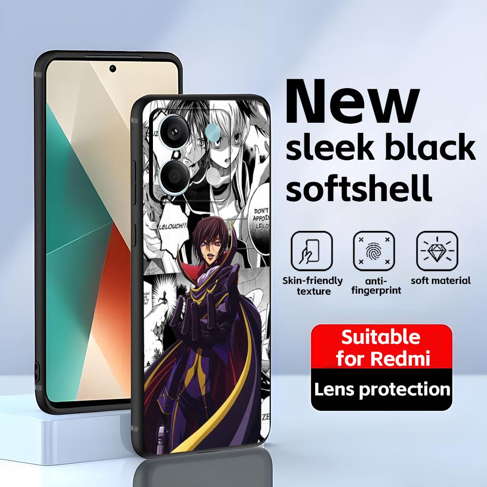 Крутой чехол для телефона с аниме Code Geass для Redmi Note 14 13 12 11 Pro Plus S 5G 14C A3 Мягкая черная крышка для телефона