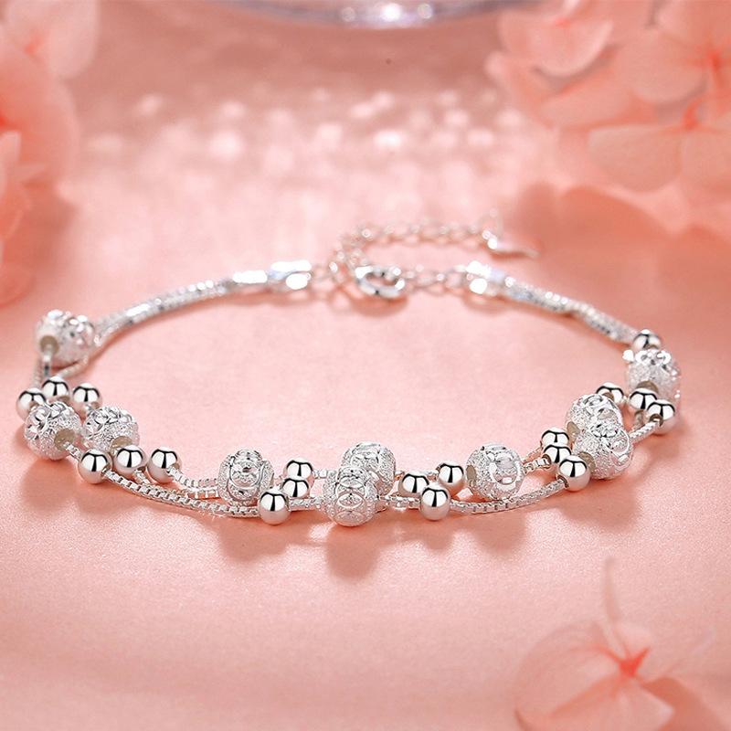 925 Silver Lucky Bead Bracelets Woman Fashion Elegant Multi-layer Adjustable Ball Bracelet Luxury Party Jewelry Gifts