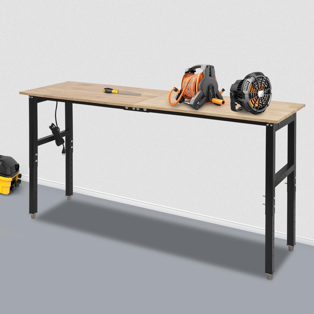 Adjustable Height Workbench, 2000 lbs Capacity, with Electrical Outlets, Modern Work Table, 31.5 to 39.3 In Height Adjustment