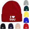 White "I LOVE YOU" Warm Knitted Cap Beanie, Valentine's Day Skull Cap Lightweight Candy Color Simple Headwear Knit Hat Beanie