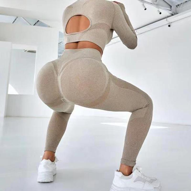Европейский и американский бесшовный комплект для йоги с высокой посадкой - женский фитнес-костюм из двух частей