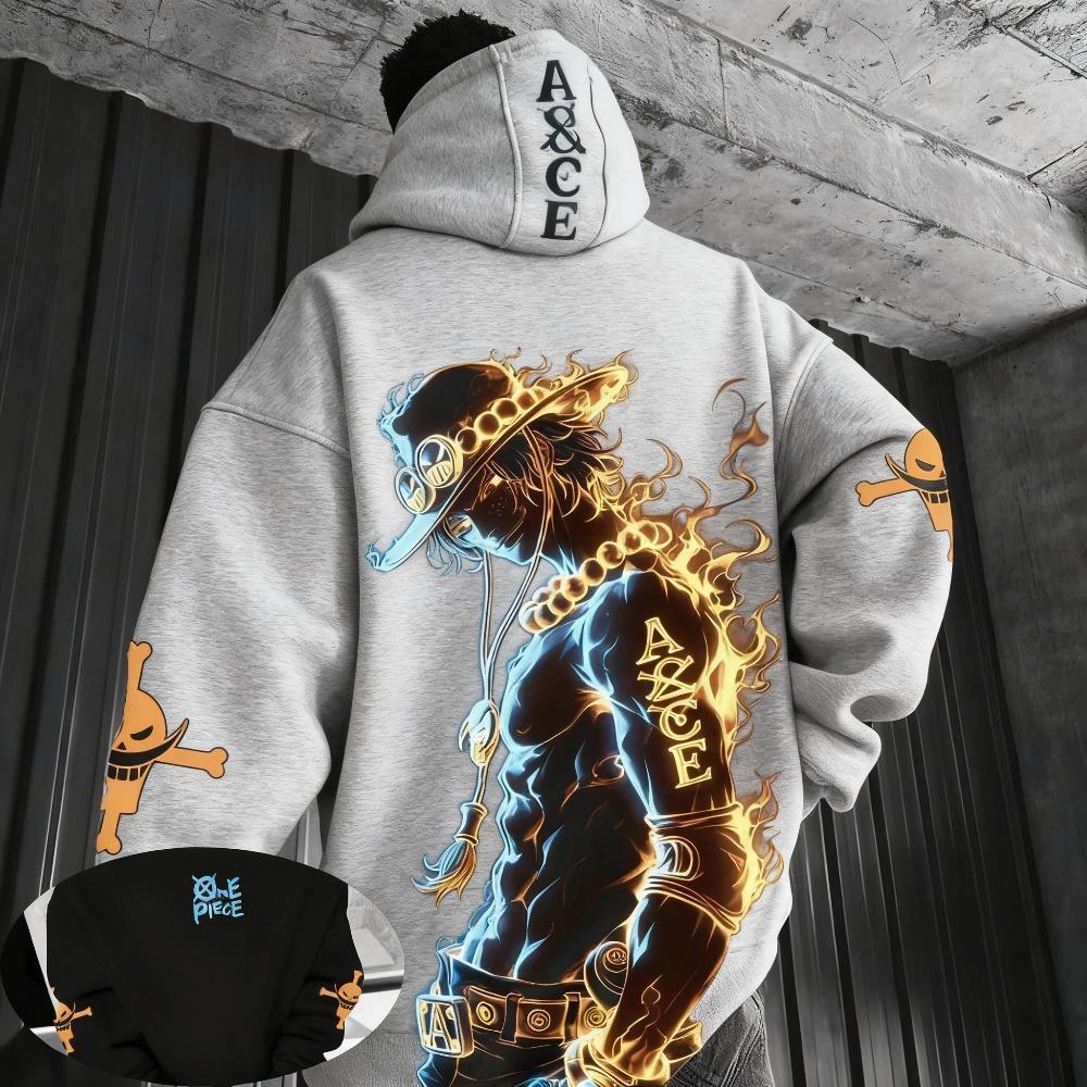 Худи с принтом Ace Co Branded из аниме One Piece 2026 Женское Осенне-Зимнее Свободное Повседневное Японский Харадзюку Свитер Топ
