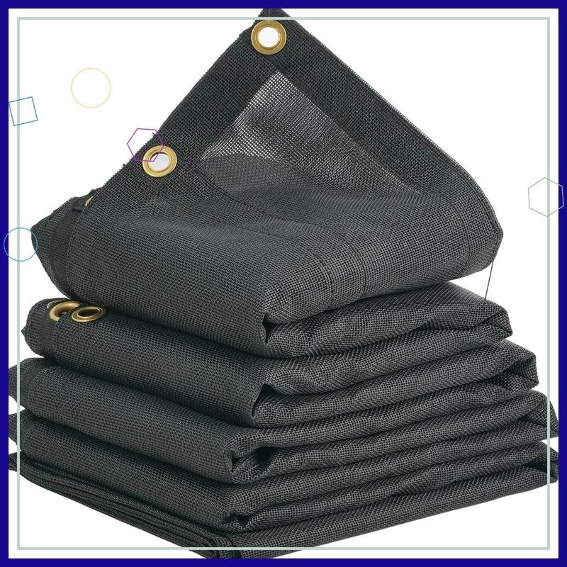 Heavy Duty Dump Truck Mesh Tarp 7x14 ft PVC Coated Black Cover with Double Pockets Brass Grommets for Manual Electric Dump Truck